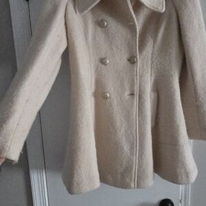 Guess Cream Double-Breasted Pea Coat Warm And Stylish.